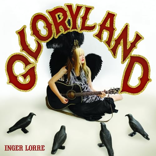 Album cover: Inger Lorre with guitar, wings, and black birds.