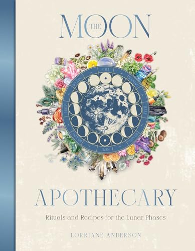 Book cover featuring a lunar phase diagram surrounded by botanical and crystal illustrations.