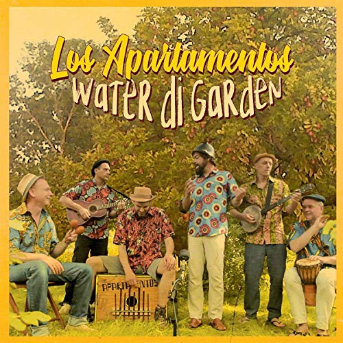 "Album cover featuring six men playing instruments outdoors, surrounded by trees."