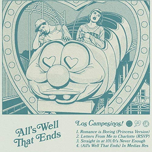 Vintage-style album cover for Los Campesinos! with illustrated figures and text.
