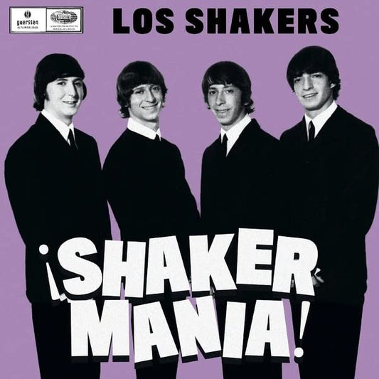 Four men in dark suits on a purple background with the text Los Shakers Shakermania.