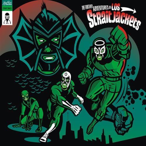 Album cover featuring masked wrestlers in green and black, city skyline.