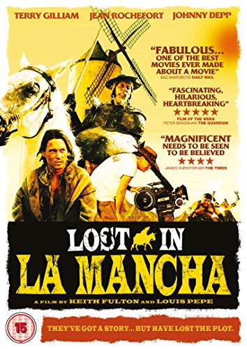 DVD cover for “Lost In La Mancha” featuring a film set and windmill.