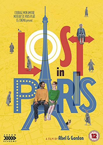 DVD cover for Lost in Paris featuring a stylized Eiffel Tower on yellow background.