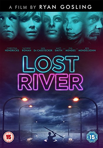 “Lost River” DVD cover with neon sign, faces, and a lone kayaker.
