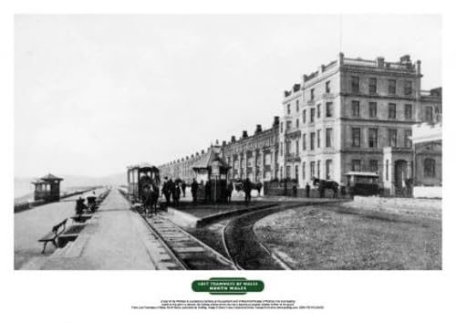 Black and white photo of a historic tramway in Pwllheli, Wales.