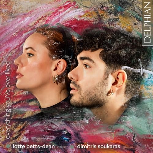 Side-profile portraits of Lotte Betts-Dean and Dimitris Soukaras against an abstract painted background.