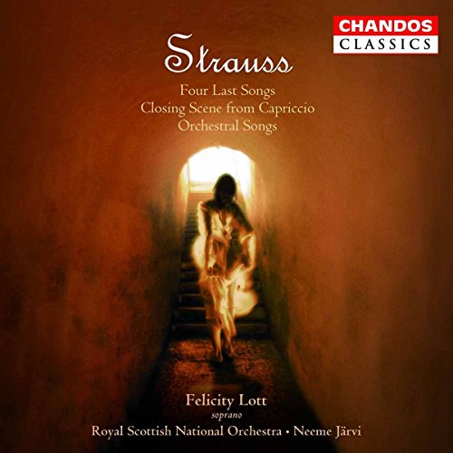 CD cover: woman on stairs, "Strauss Four Last Songs" text, Chandos Classics label.