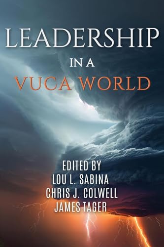 BookC-LB book cover with a stormy sky and lightning, titled Leadership in a VUCA World.
