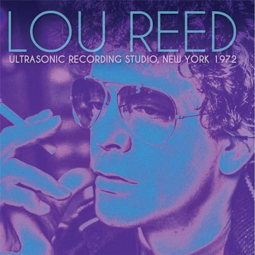 Lou Reed album cover, purple and blue toned portrait with sunglasses.