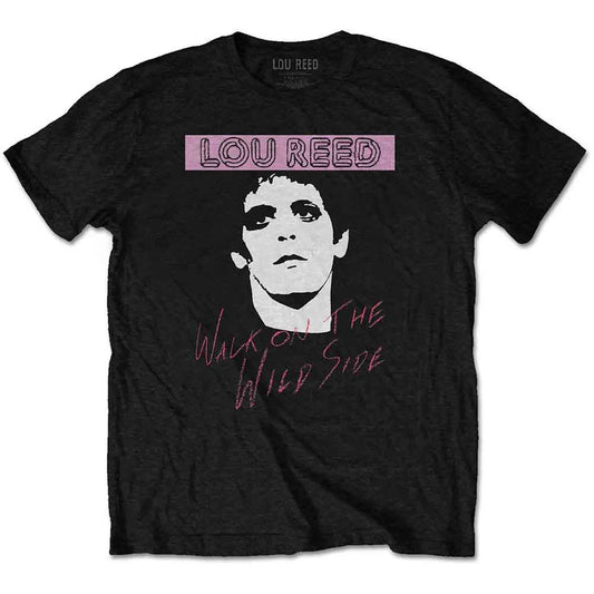 Black t-shirt featuring a portrait of Lou Reed and the text Walk on the Wild Side.