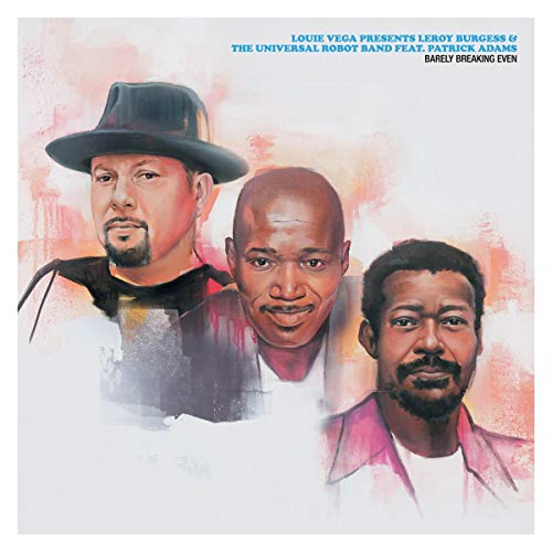 Vinyl album cover with three men's portraits and abstract background.