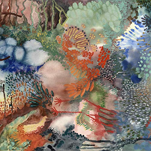 The image depicts a vibrant, abstract artwork featuring a diverse array of colorful, organic shapes. Alt text: "Colorful abstract artwork with various shapes and foliage."