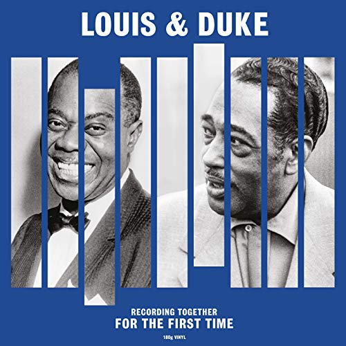 Louis Armstrong and Duke Ellington portraits on a blue album cover.