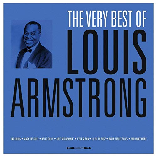 Vinyl cover with a blue background, Louis Armstrong photo, and large black text.