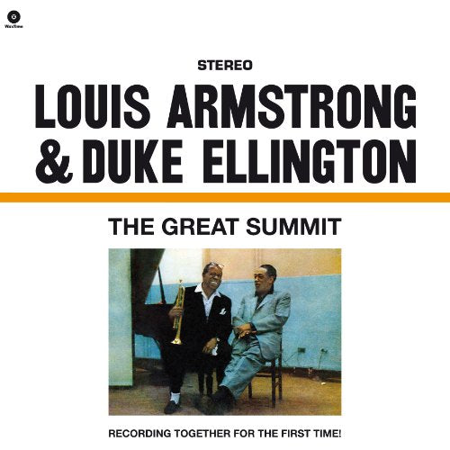 Album cover featuring Louis Armstrong and Duke Ellington in a studio.
