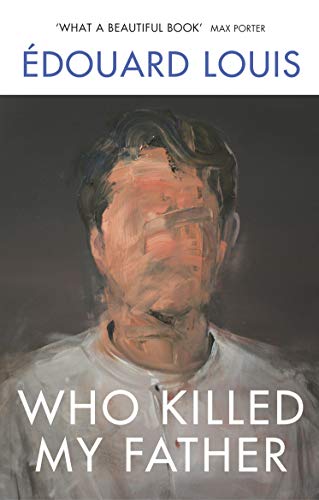 Book cover: painted portrait with obscured face, title "Who Killed My Father".