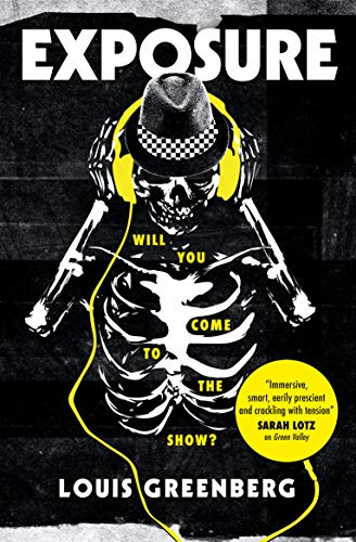 Book cover: skeleton wearing a hat and headphones, black and white art.