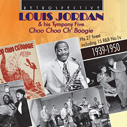 Louis Jordan album cover featuring a black and white portrait with band imagery.