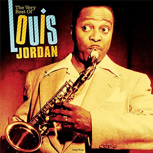 Louis Jordan portrait playing saxophone on album cover, 180g vinyl.