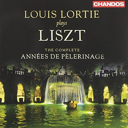 CD cover showing an illuminated fountain at night with text Louis Lortie plays Liszt.