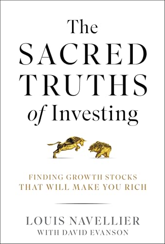 Book cover: "The Sacred Truths of Investing" with bull and bear statues.