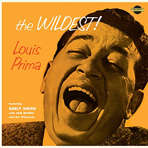 Album cover featuring a close-up of Louis Prima laughing on a yellow background.