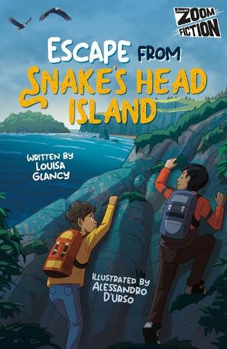 Book cover: boy climbing rocks on an island, birds flying above.