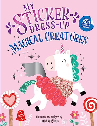 Sticker dress-up book cover featuring a unicorn and colorful decorations.