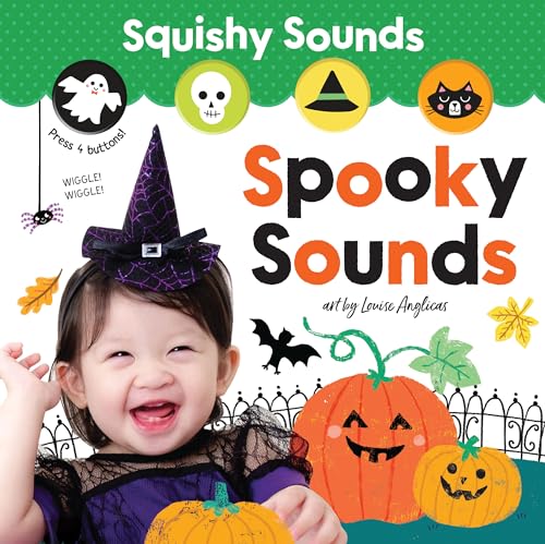 Book cover with baby in witch hat, pumpkins, and spooky illustrations.
