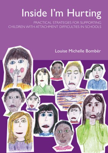 "Book cover with purple background, child drawings, and title 'Inside I'm Hurting' by Louise Michelle Bomber."