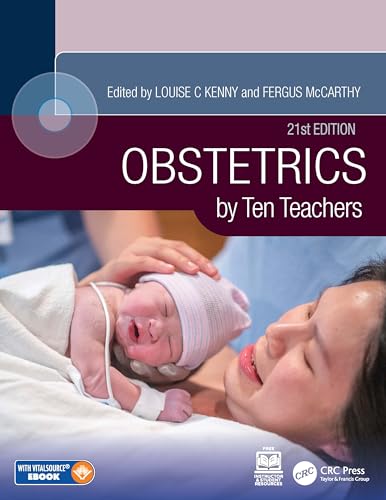 Book cover: "Obstetrics by Ten Teachers," 21st edition, with newborn and mother.