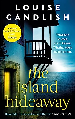 Book cover: dark building, balcony, ocean view, and title "The Island Hideaway".