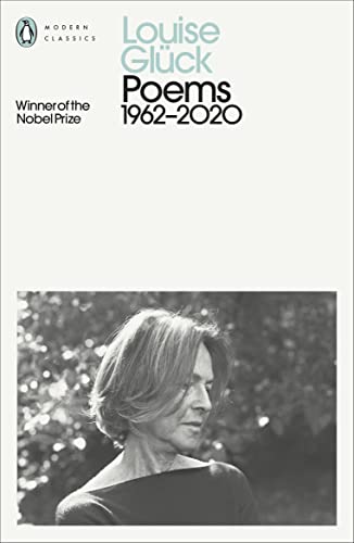 Book cover: "Poems" by Louise Glück, with author portrait.