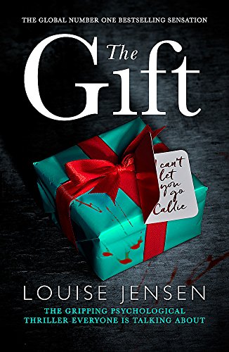 Book cover: “The Gift” by Louise Jensen, featuring a turquoise gift with red ribbon.