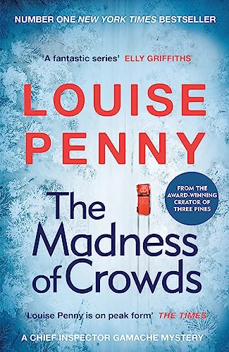 Book cover: "The Madness of Crowds" by Louise Penny, with a red post box.