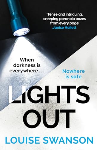 Book cover: “Lights Out” by Louise Swanson, featuring a flashlight beam.