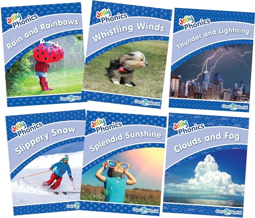 Six Jolly Phonics readers depicting weather and outdoor scenes.