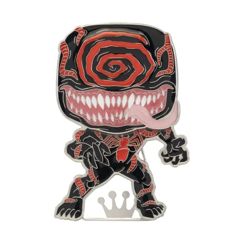 Black and red Venom enamel pin with exaggerated features and teeth.