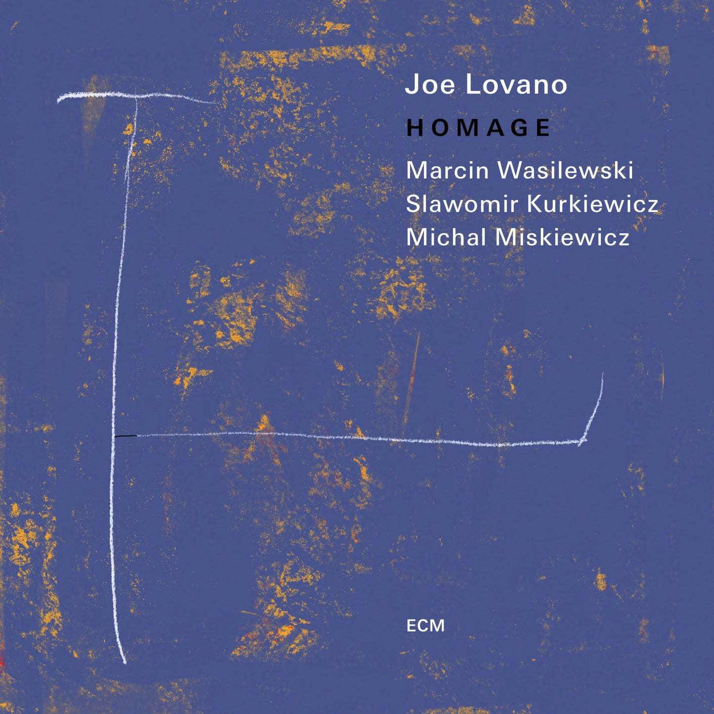 CD cover with blue textured background, white sketch lines, and artist and album text.