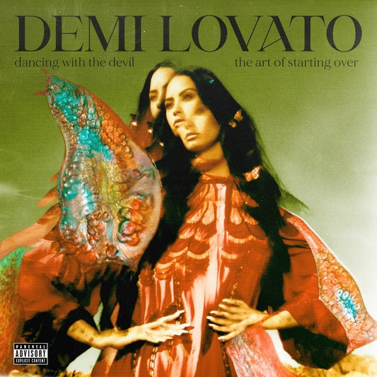 Demi Lovato album cover featuring a portrait with butterfly wings.