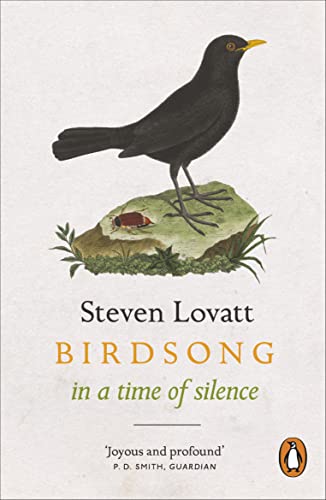 Book cover with a blackbird, beetle, and title “Birdsong in a time of silence.”