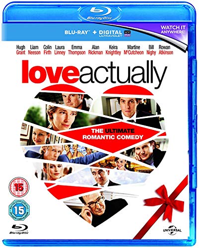 “Love Actually” Blu-ray cover with cast photos arranged in a heart shape.