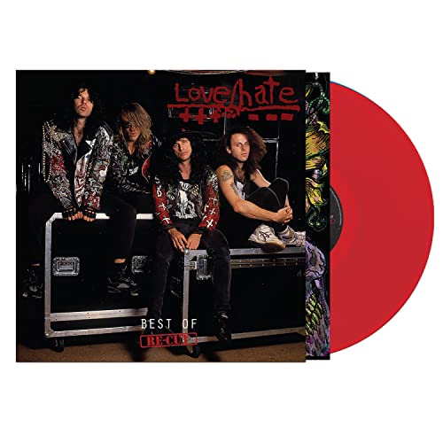 Love/Hate album cover and red vinyl record shown against white background.