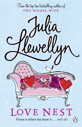 Book cover with illustrated pink chaise lounge, hearts, and bird details.