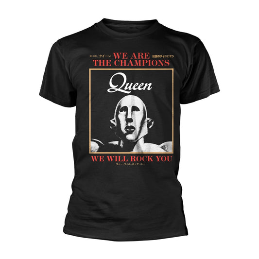 Black t-shirt with a red graphic featuring Freddie Mercury and Queen lyrics.