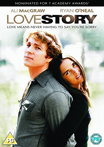 DVD cover for Love Story featuring Ali MacGraw and Ryan O'Neal back to back.