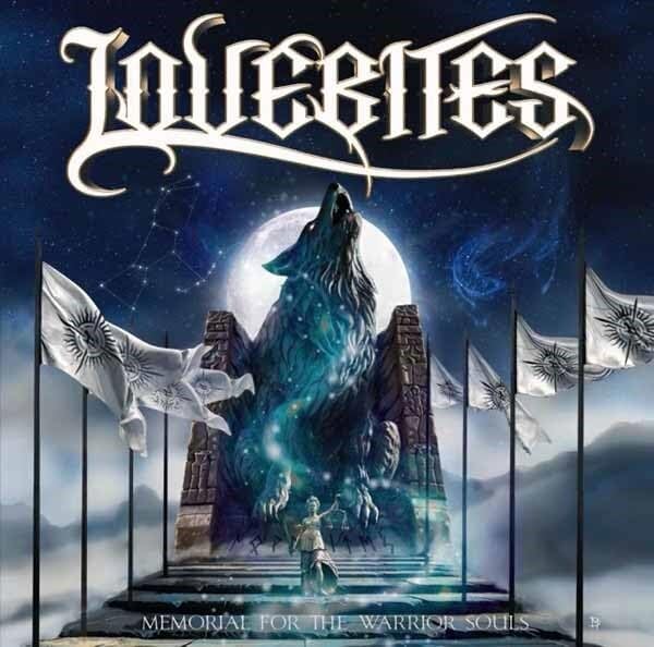 Lovebites album cover: wolf howling before a castle under a moon.