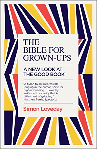 Book cover: "The Bible for Grown-Ups" with abstract striped background.