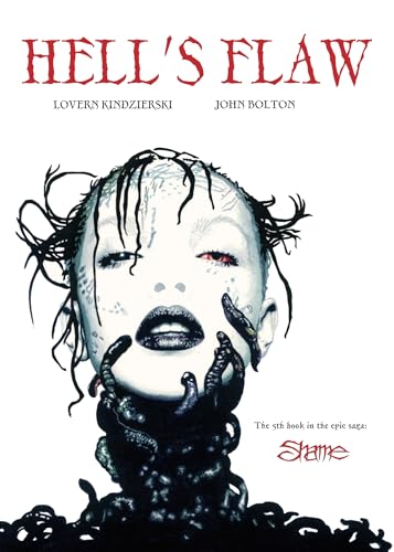 Book cover: "Hell's Flaw" featuring a pale face with dark, claw-like hands.